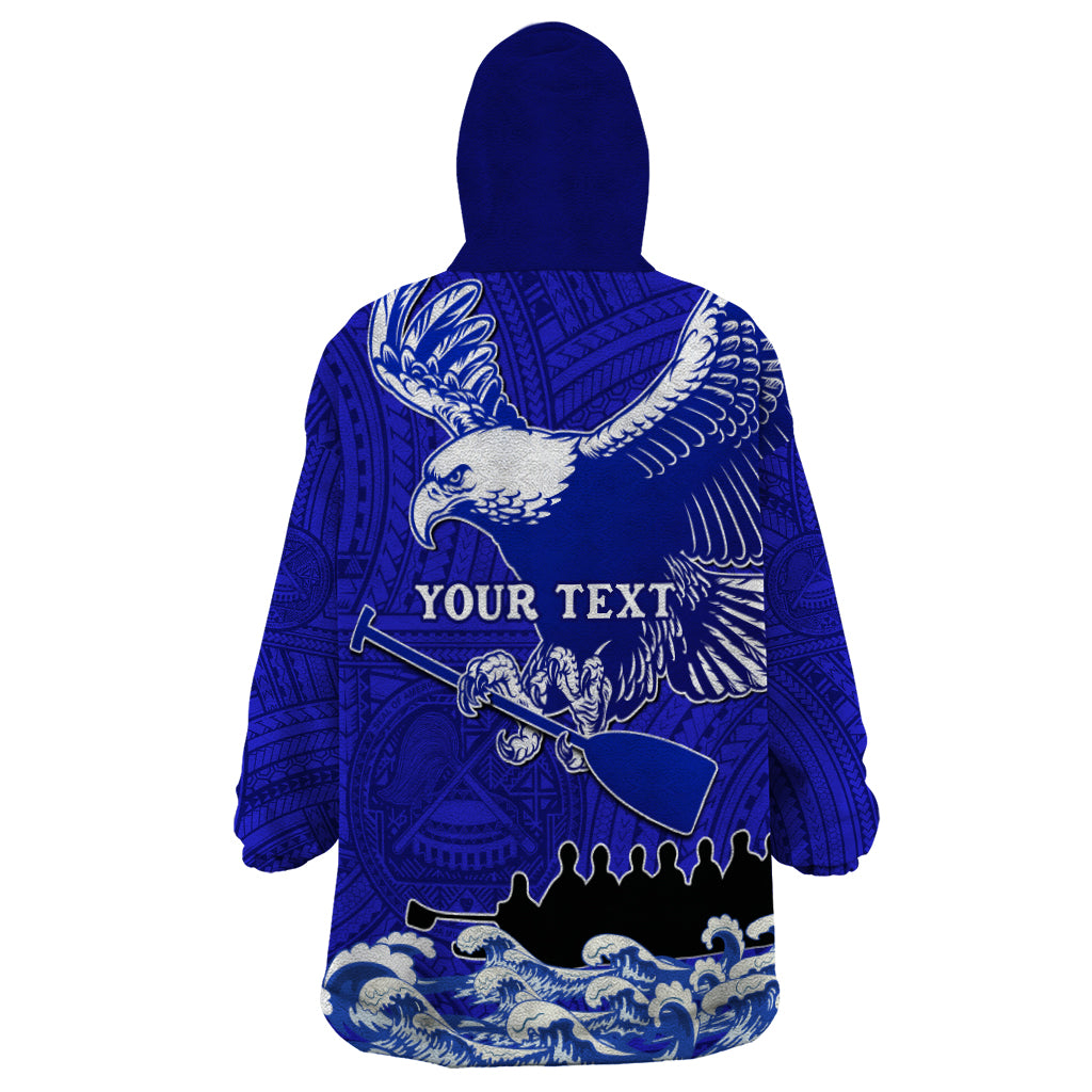 Personalised American Samoa Fautasi Race Wearable Blanket Hoodie Eagle With Polynesian Pattern - Wonder Print Shop