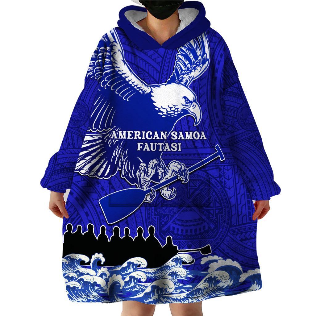 Personalised American Samoa Fautasi Race Wearable Blanket Hoodie Eagle With Polynesian Pattern - Wonder Print Shop