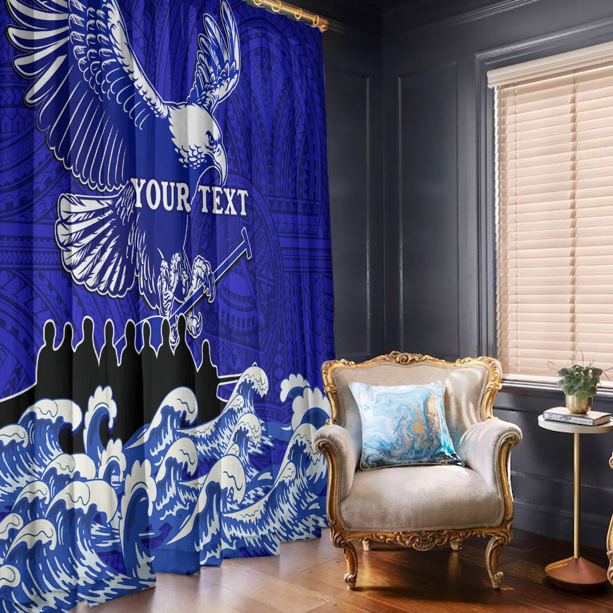 Personalised American Samoa Fautasi Race Window Curtain Eagle With Polynesian Pattern - Wonder Print Shop