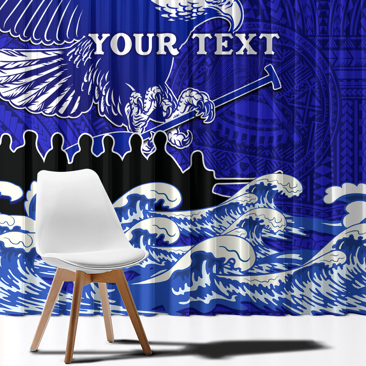 Personalised American Samoa Fautasi Race Window Curtain Eagle With Polynesian Pattern - Wonder Print Shop