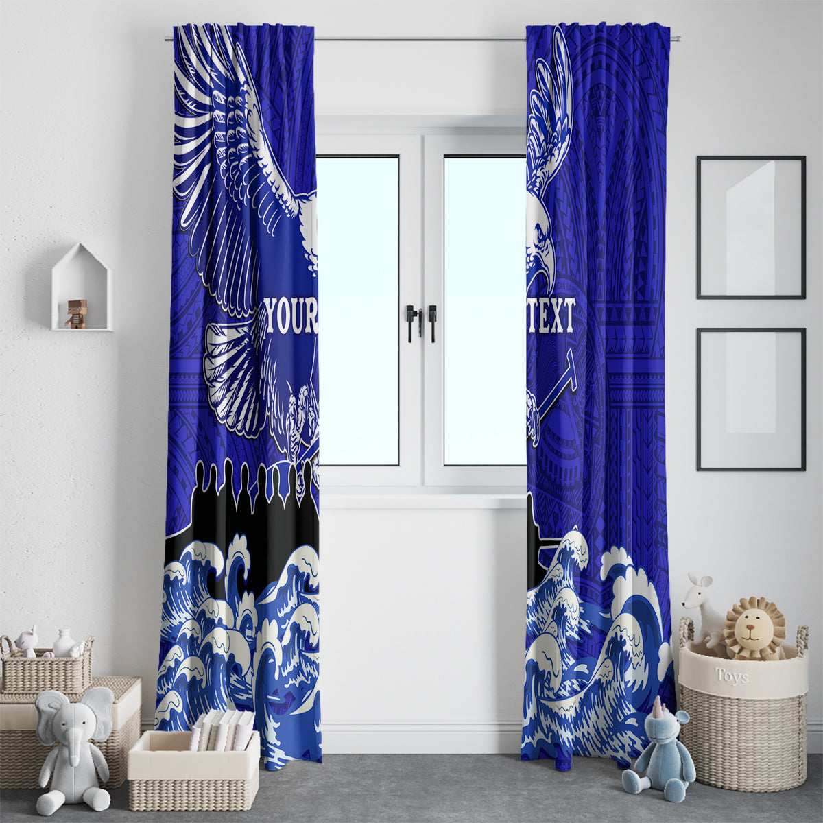 Personalised American Samoa Fautasi Race Window Curtain Eagle With Polynesian Pattern - Wonder Print Shop