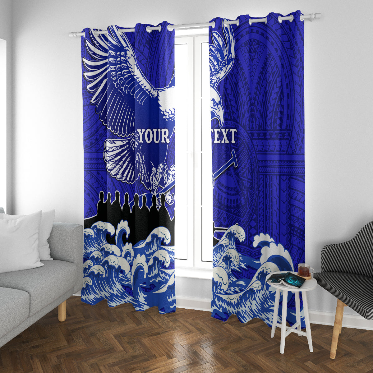 Personalised American Samoa Fautasi Race Window Curtain Eagle With Polynesian Pattern - Wonder Print Shop