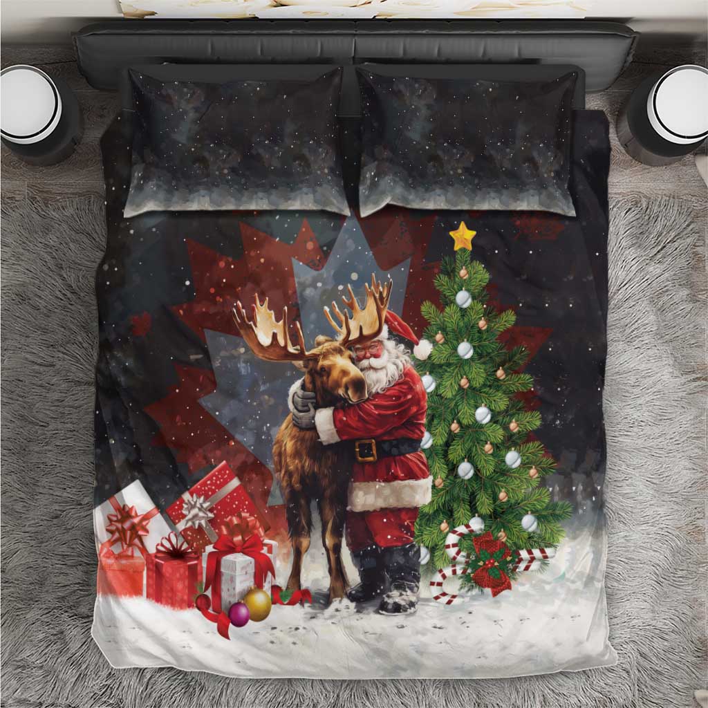 Christmas Canada Bedding Set Merry Moose-Mas Santa Hugging A Moose - Wonder Print Shop