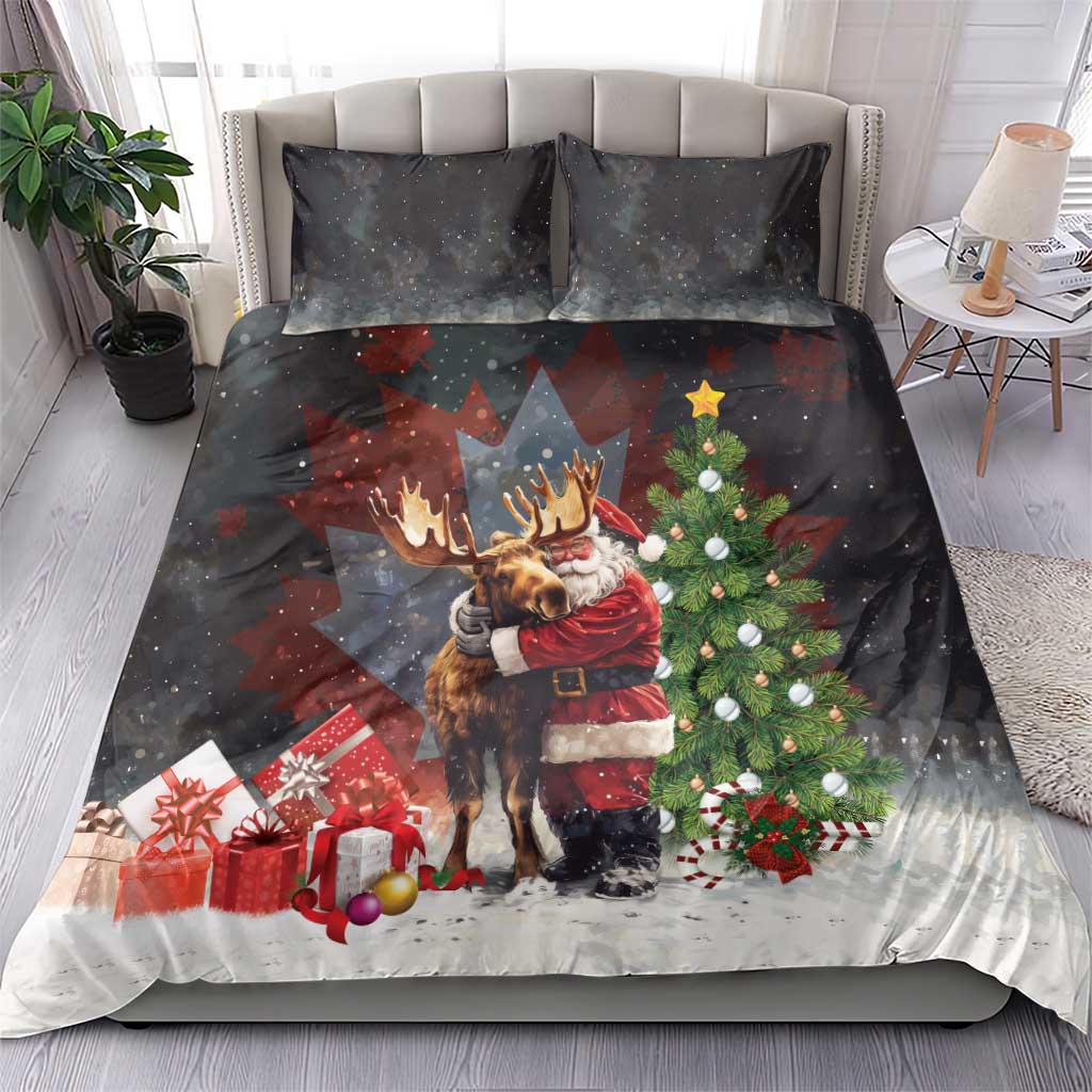 Christmas Canada Bedding Set Merry Moose-Mas Santa Hugging A Moose - Wonder Print Shop