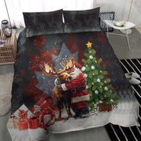 Christmas Canada Bedding Set Merry Moose-Mas Santa Hugging A Moose - Wonder Print Shop