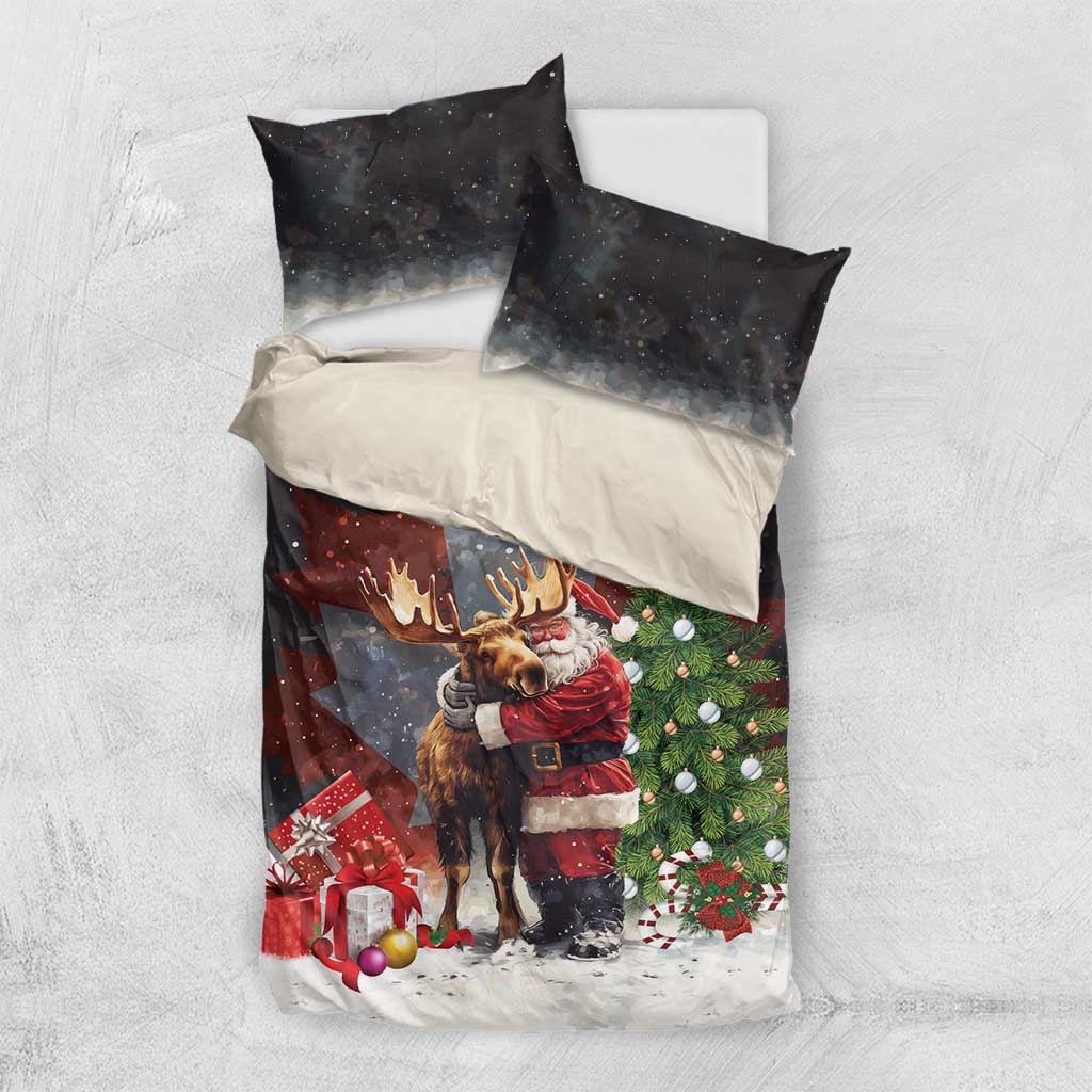 Christmas Canada Bedding Set Merry Moose-Mas Santa Hugging A Moose - Wonder Print Shop