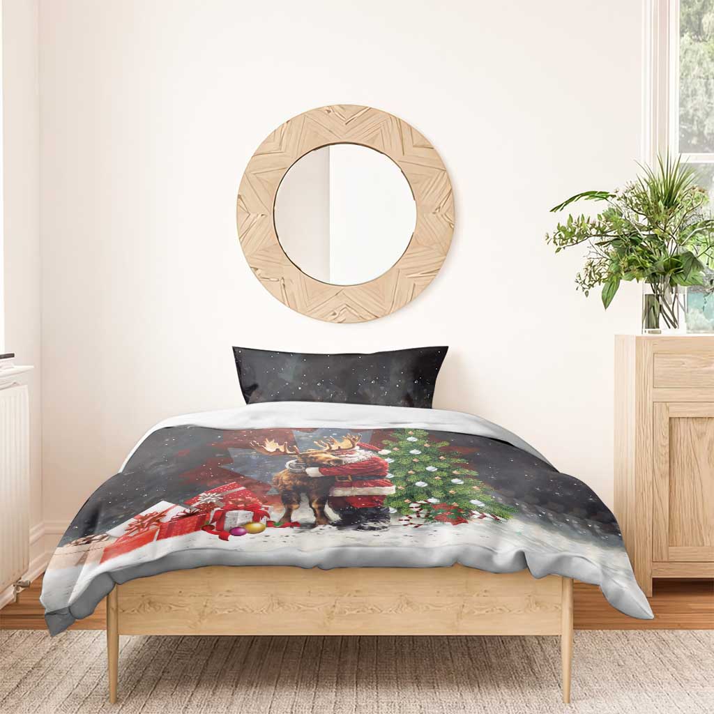 Christmas Canada Bedding Set Merry Moose-Mas Santa Hugging A Moose - Wonder Print Shop