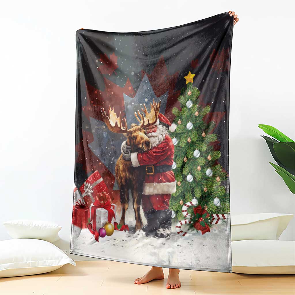 Christmas Canada Blanket Merry Moose-Mas Santa Hugging A Moose