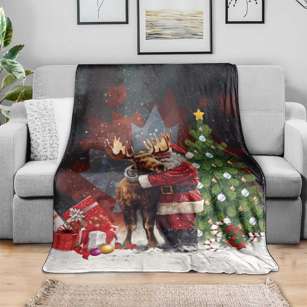 Christmas Canada Blanket Merry Moose-Mas Santa Hugging A Moose