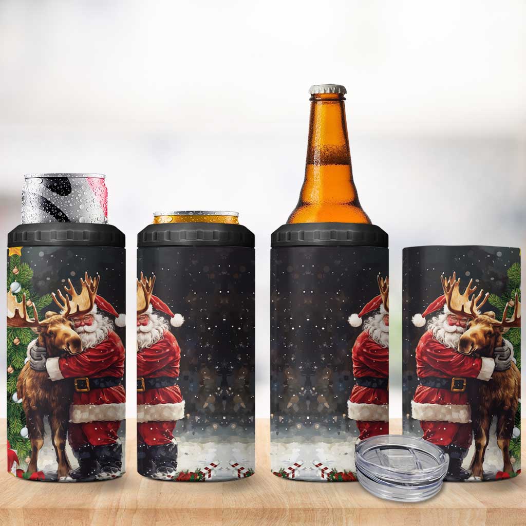 Christmas Canada 4 in 1 Can Cooler Tumbler Merry Moose-Mas Santa Hugging A Moose - Wonder Print Shop