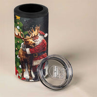 Christmas Canada 4 in 1 Can Cooler Tumbler Merry Moose-Mas Santa Hugging A Moose - Wonder Print Shop