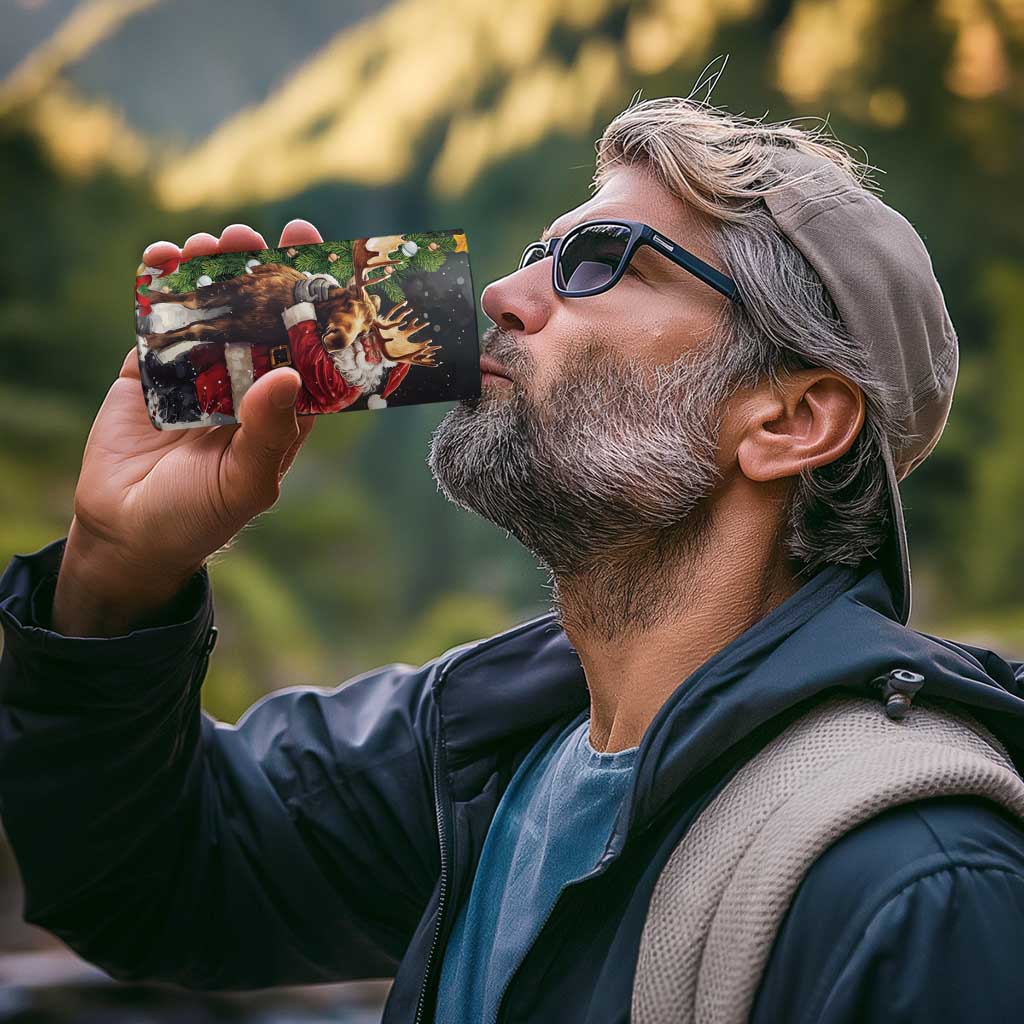 Christmas Canada 4 in 1 Can Cooler Tumbler Merry Moose-Mas Santa Hugging A Moose - Wonder Print Shop