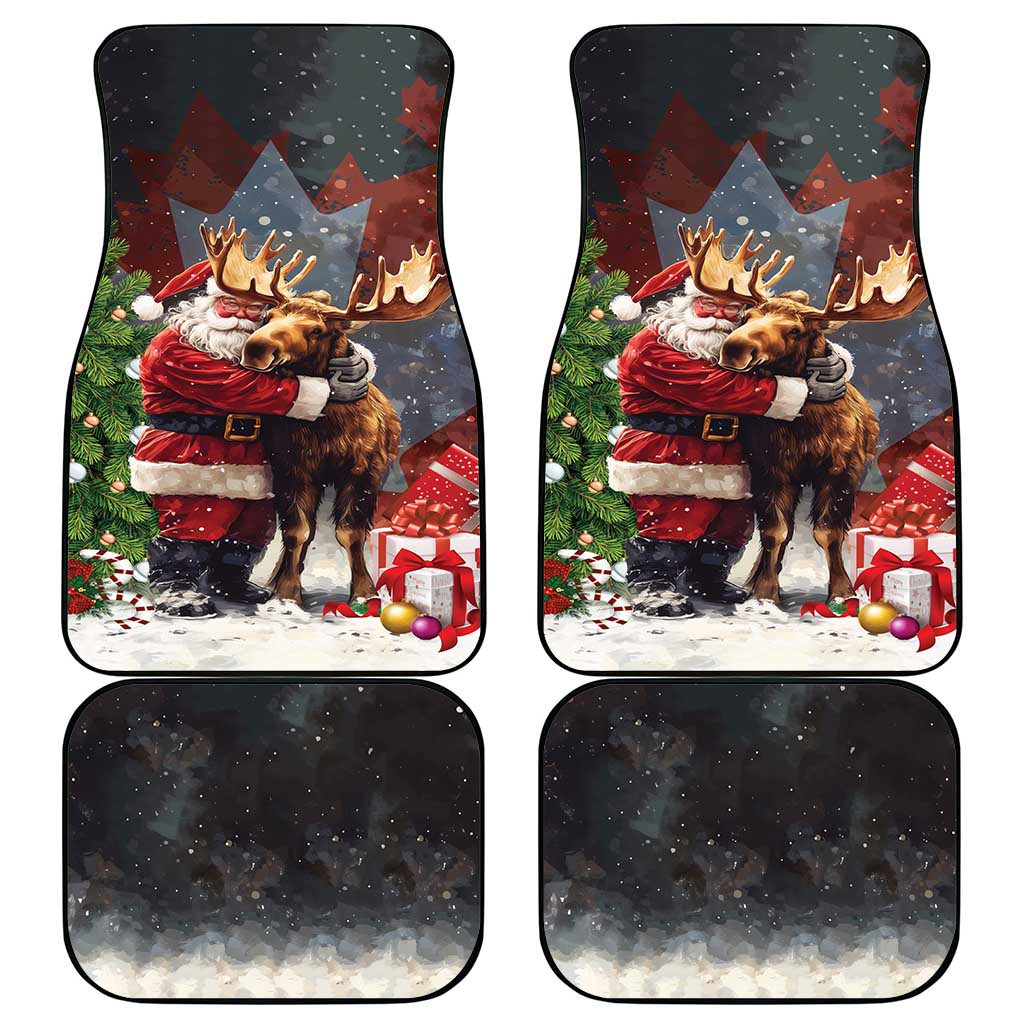 Christmas Canada Car Mats Merry Moose-Mas Santa Hugging A Moose - Wonder Print Shop