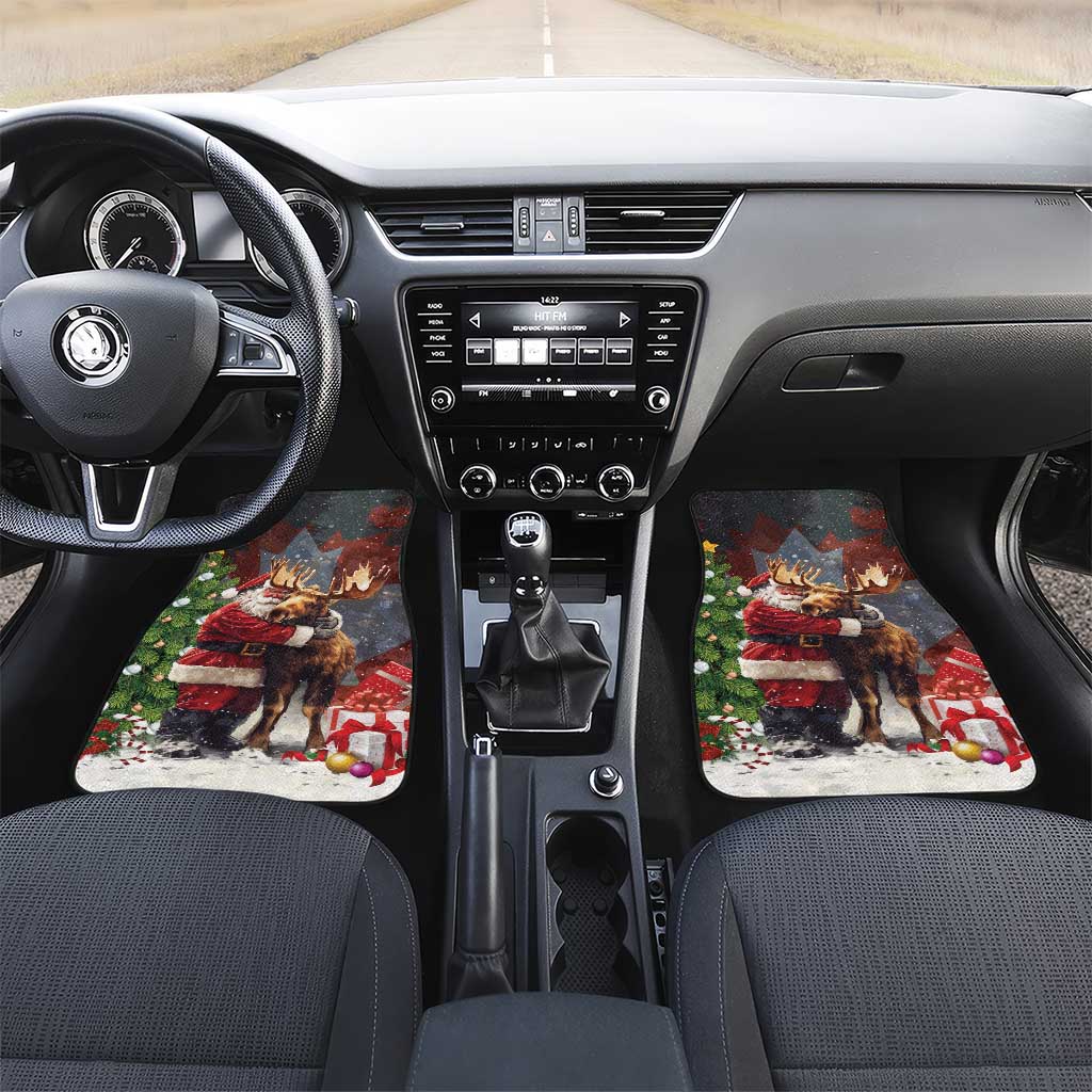 Christmas Canada Car Mats Merry Moose-Mas Santa Hugging A Moose - Wonder Print Shop