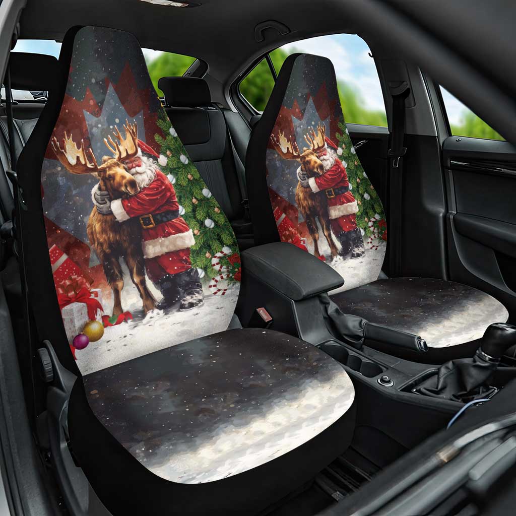 Christmas Canada Car Seat Cover Merry Moose-Mas Santa Hugging A Moose - Wonder Print Shop