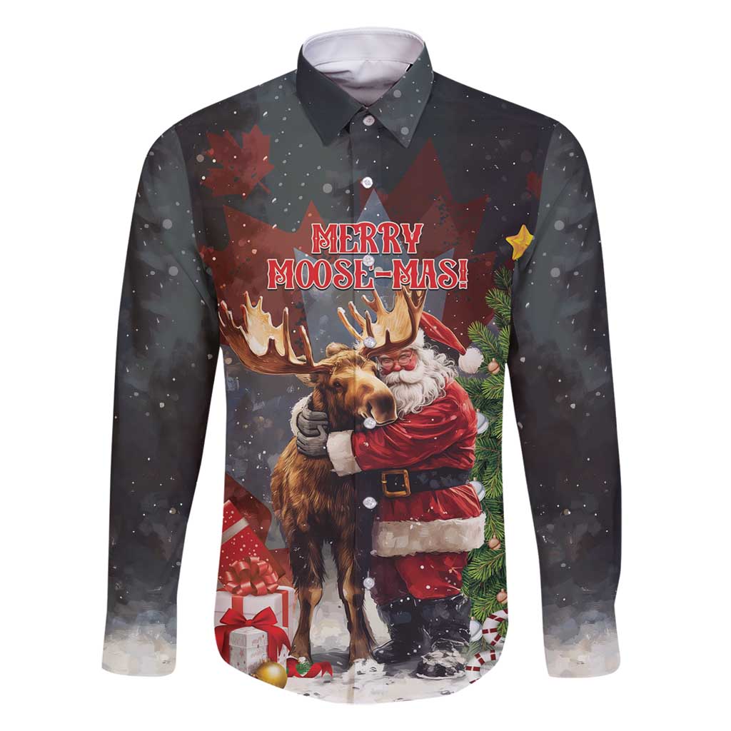 Christmas Canada Family Matching Long Sleeve Bodycon Dress and Hawaiian Shirt Merry Moose-Mas Santa Hugging A Moose - Wonder Print Shop