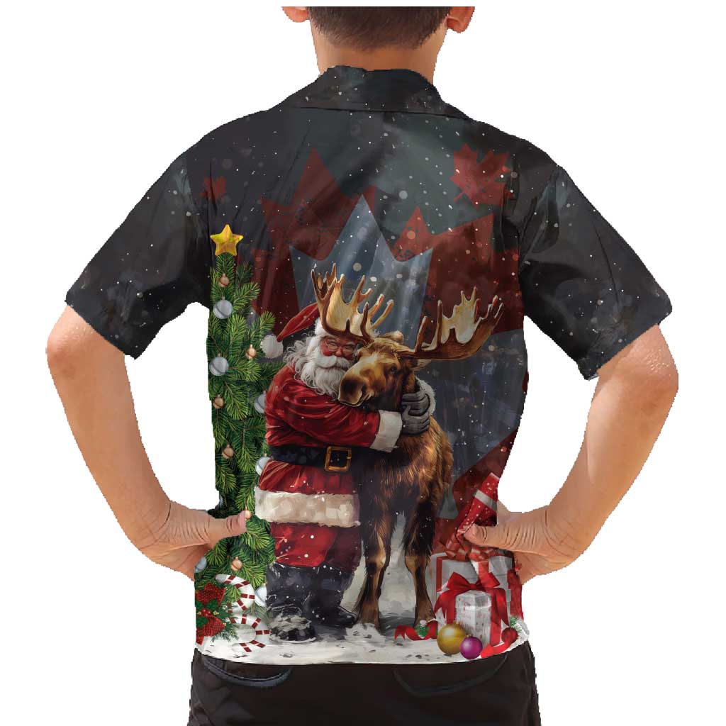 Christmas Canada Family Matching Mermaid Dress and Hawaiian Shirt Merry Moose-Mas Santa Hugging A Moose - Wonder Print Shop