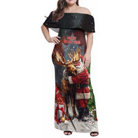 Christmas Canada Family Matching Off Shoulder Maxi Dress and Hawaiian Shirt Merry Moose-Mas Santa Hugging A Moose - Wonder Print Shop
