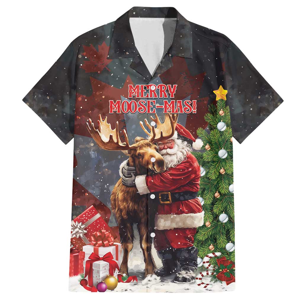 Christmas Canada Family Matching Off Shoulder Short Dress and Hawaiian Shirt Merry Moose-Mas Santa Hugging A Moose - Wonder Print Shop
