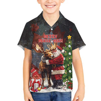 Christmas Canada Family Matching Off Shoulder Short Dress and Hawaiian Shirt Merry Moose-Mas Santa Hugging A Moose - Wonder Print Shop