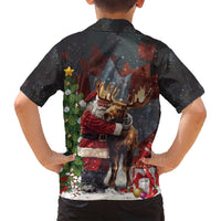 Christmas Canada Family Matching Summer Maxi Dress and Hawaiian Shirt Merry Moose-Mas Santa Hugging A Moose - Wonder Print Shop