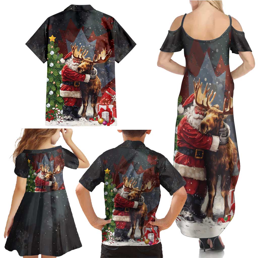 Christmas Canada Family Matching Summer Maxi Dress and Hawaiian Shirt Merry Moose-Mas Santa Hugging A Moose - Wonder Print Shop
