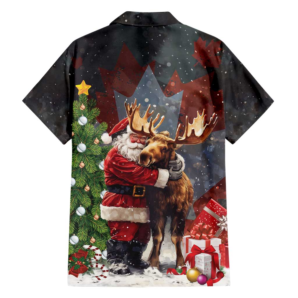 Christmas Canada Family Matching Summer Maxi Dress and Hawaiian Shirt Merry Moose-Mas Santa Hugging A Moose - Wonder Print Shop
