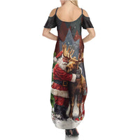 Christmas Canada Family Matching Summer Maxi Dress and Hawaiian Shirt Merry Moose-Mas Santa Hugging A Moose - Wonder Print Shop