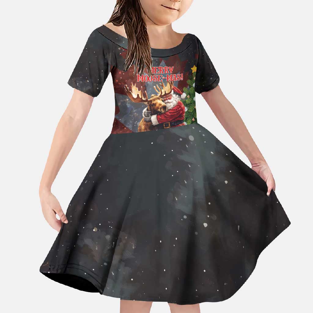 Christmas Canada Family Matching Tank Maxi Dress and Hawaiian Shirt Merry Moose-Mas Santa Hugging A Moose - Wonder Print Shop