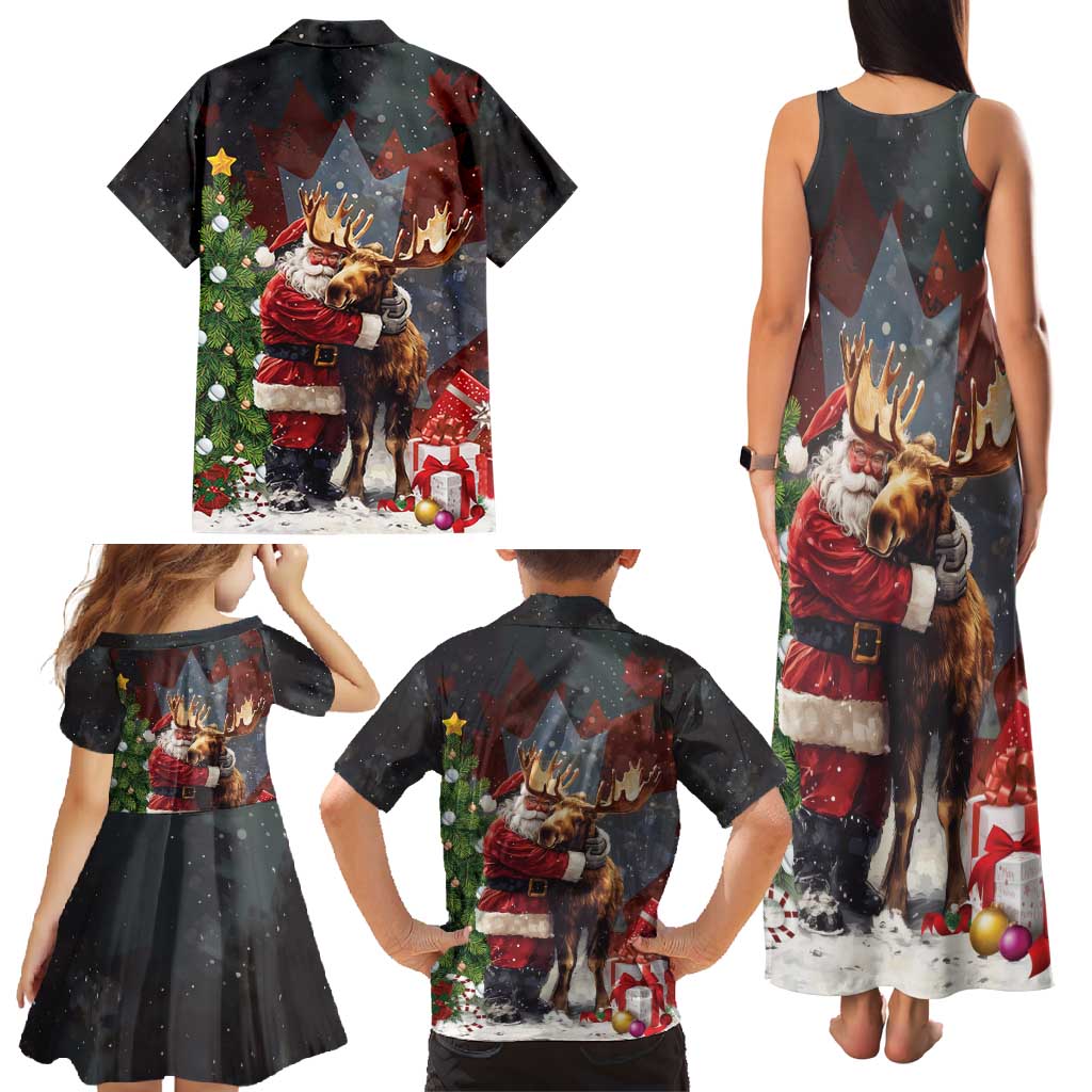 Christmas Canada Family Matching Tank Maxi Dress and Hawaiian Shirt Merry Moose-Mas Santa Hugging A Moose - Wonder Print Shop