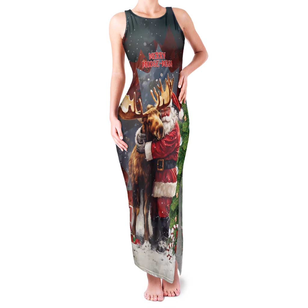 Christmas Canada Family Matching Tank Maxi Dress and Hawaiian Shirt Merry Moose-Mas Santa Hugging A Moose - Wonder Print Shop