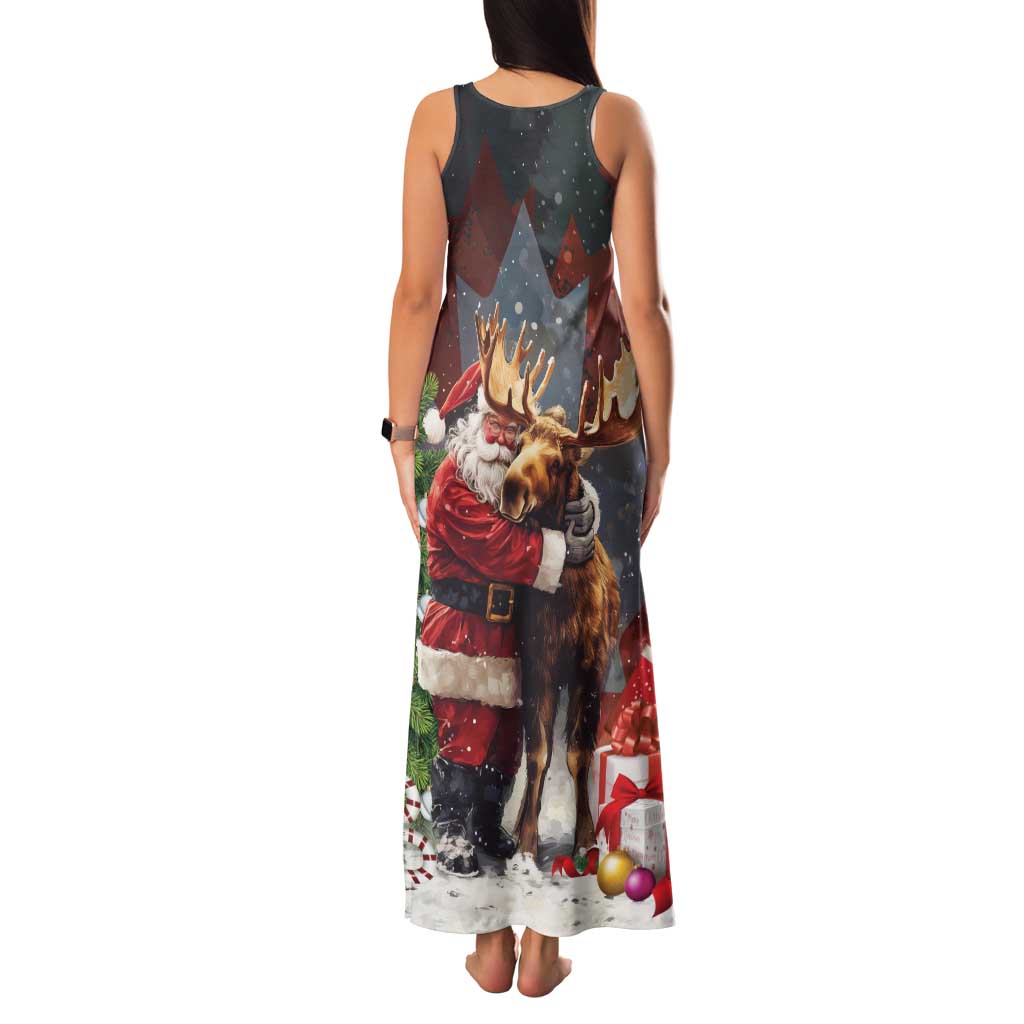 Christmas Canada Family Matching Tank Maxi Dress and Hawaiian Shirt Merry Moose-Mas Santa Hugging A Moose - Wonder Print Shop