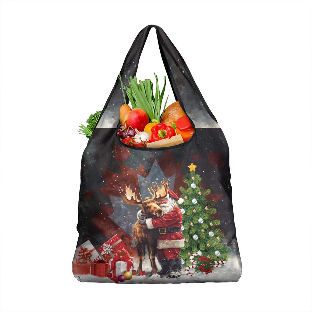 Christmas Canada Grocery Bag Merry Moose-Mas Santa Hugging A Moose