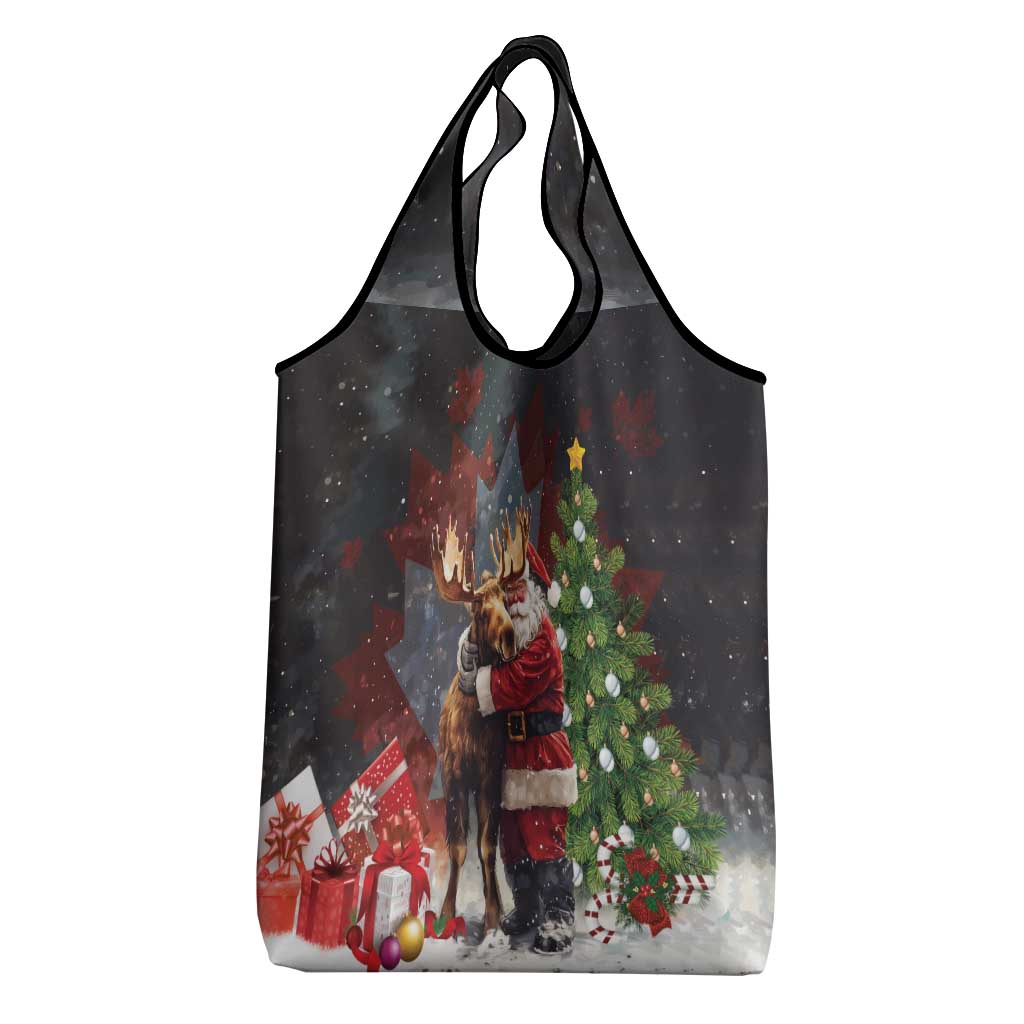 Christmas Canada Grocery Bag Merry Moose-Mas Santa Hugging A Moose