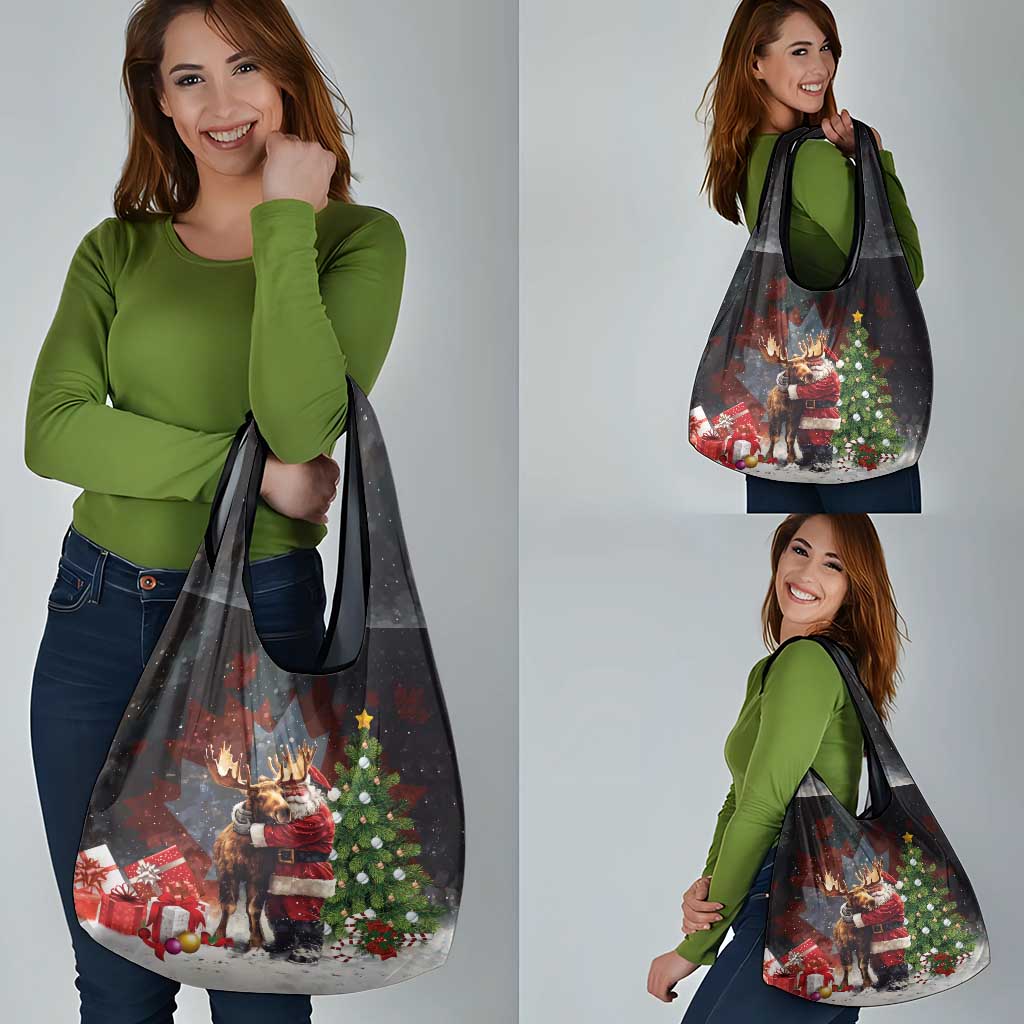 Christmas Canada Grocery Bag Merry Moose-Mas Santa Hugging A Moose