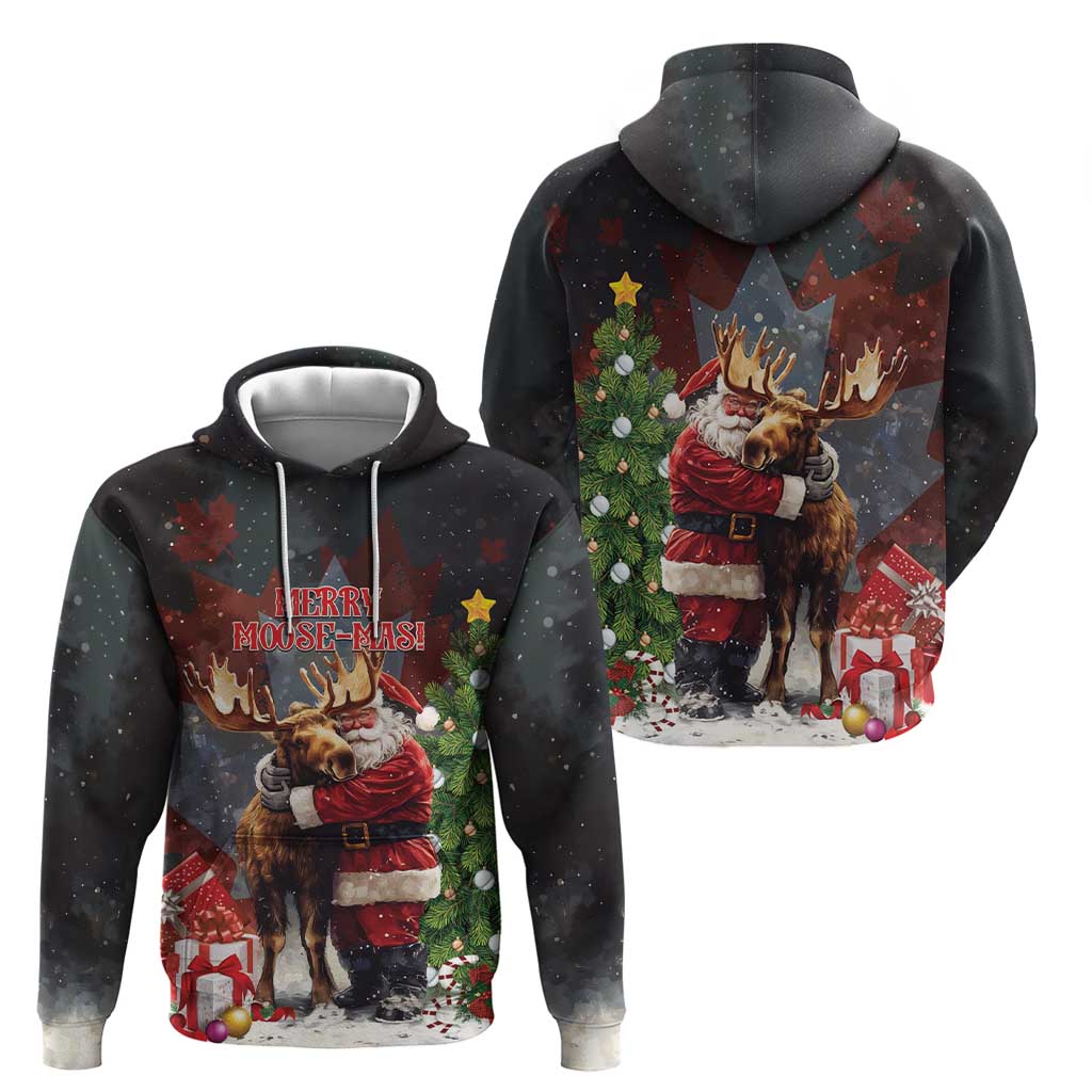Christmas Canada Hoodie Merry Moose-Mas Santa Hugging A Moose - Wonder Print Shop
