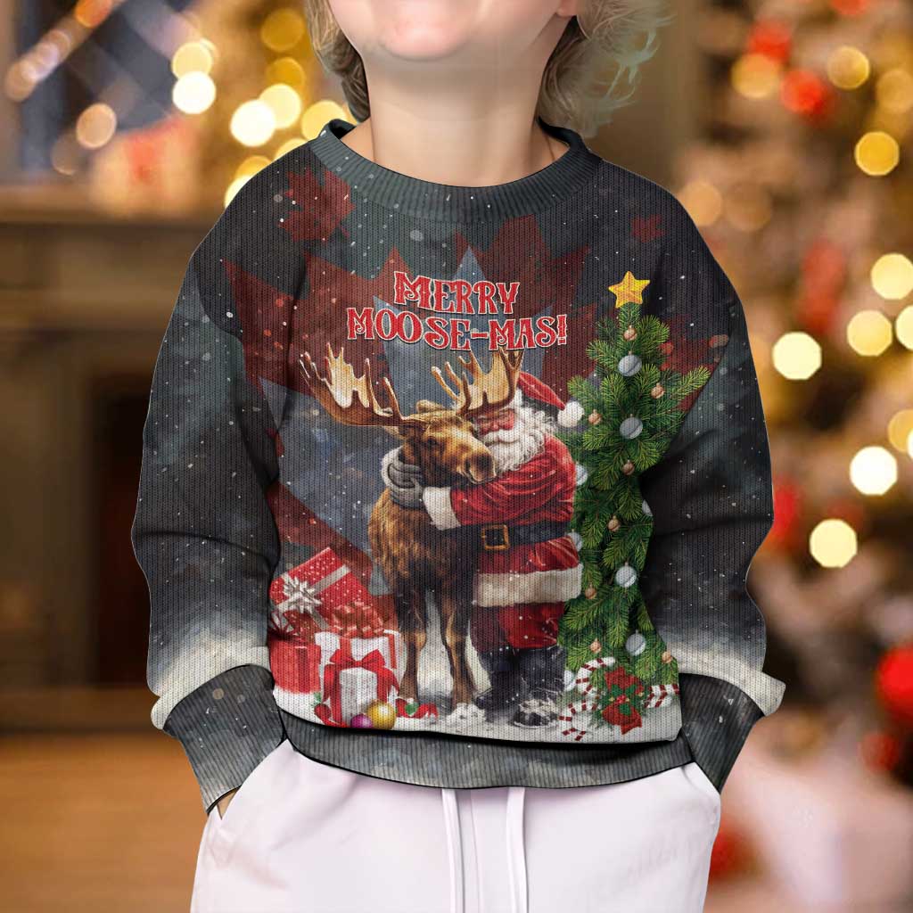 Christmas Canada Kid Ugly Christmas Sweater Merry Moose-Mas Santa Hugging A Moose - Wonder Print Shop