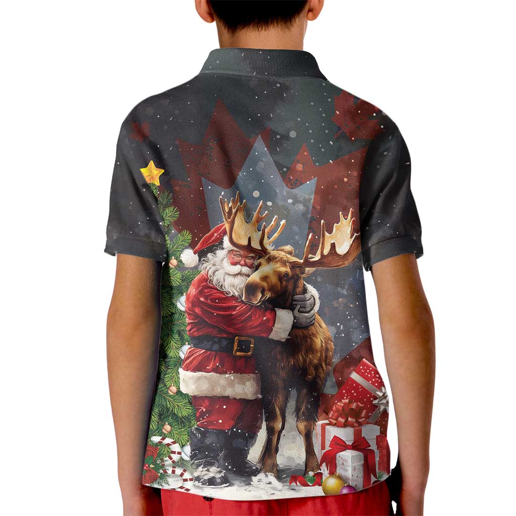 Christmas Canada Kid Polo Shirt Merry Moose-Mas Santa Hugging A Moose - Wonder Print Shop