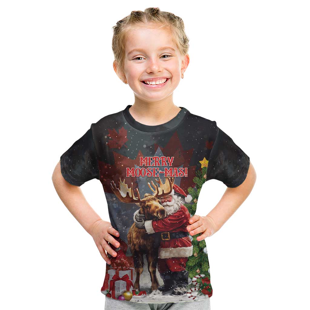 Christmas Canada Kid T Shirt Merry Moose-Mas Santa Hugging A Moose - Wonder Print Shop