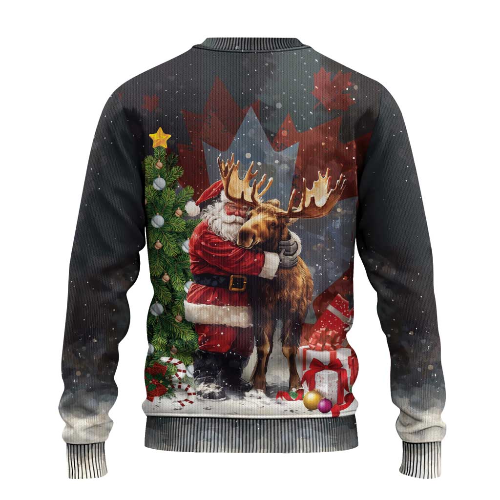 Christmas Canada Ugly Christmas Sweater Merry Moose-Mas Santa Hugging A Moose - Wonder Print Shop