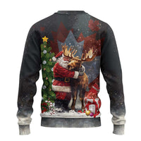 Christmas Canada Ugly Christmas Sweater Merry Moose-Mas Santa Hugging A Moose - Wonder Print Shop