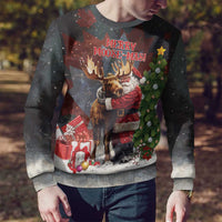 Christmas Canada Ugly Christmas Sweater Merry Moose-Mas Santa Hugging A Moose - Wonder Print Shop