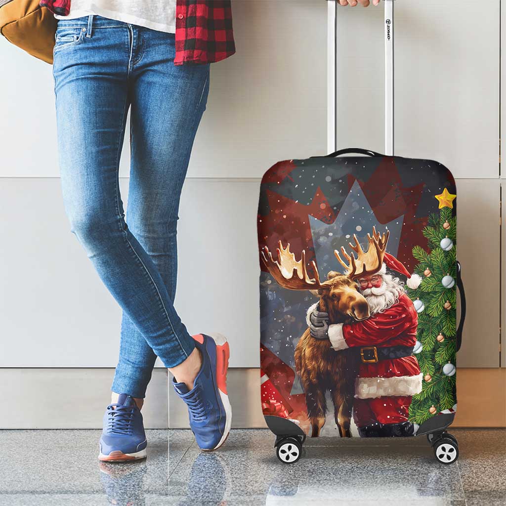 Christmas Canada Luggage Cover Merry Moose-Mas Santa Hugging A Moose - Wonder Print Shop