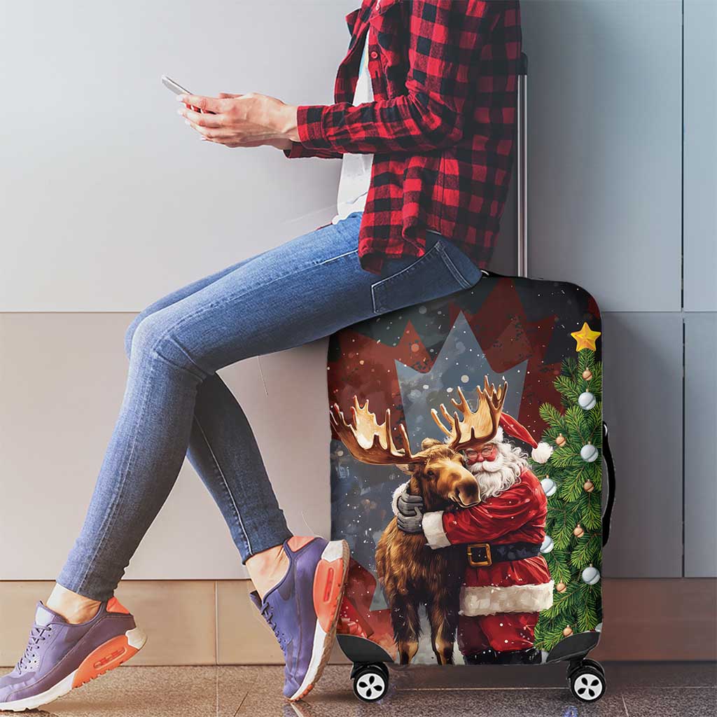 Christmas Canada Luggage Cover Merry Moose-Mas Santa Hugging A Moose - Wonder Print Shop