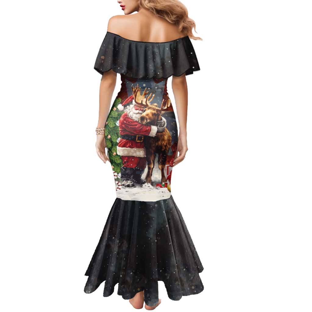 Christmas Canada Mermaid Dress Merry Moose-Mas Santa Hugging A Moose - Wonder Print Shop