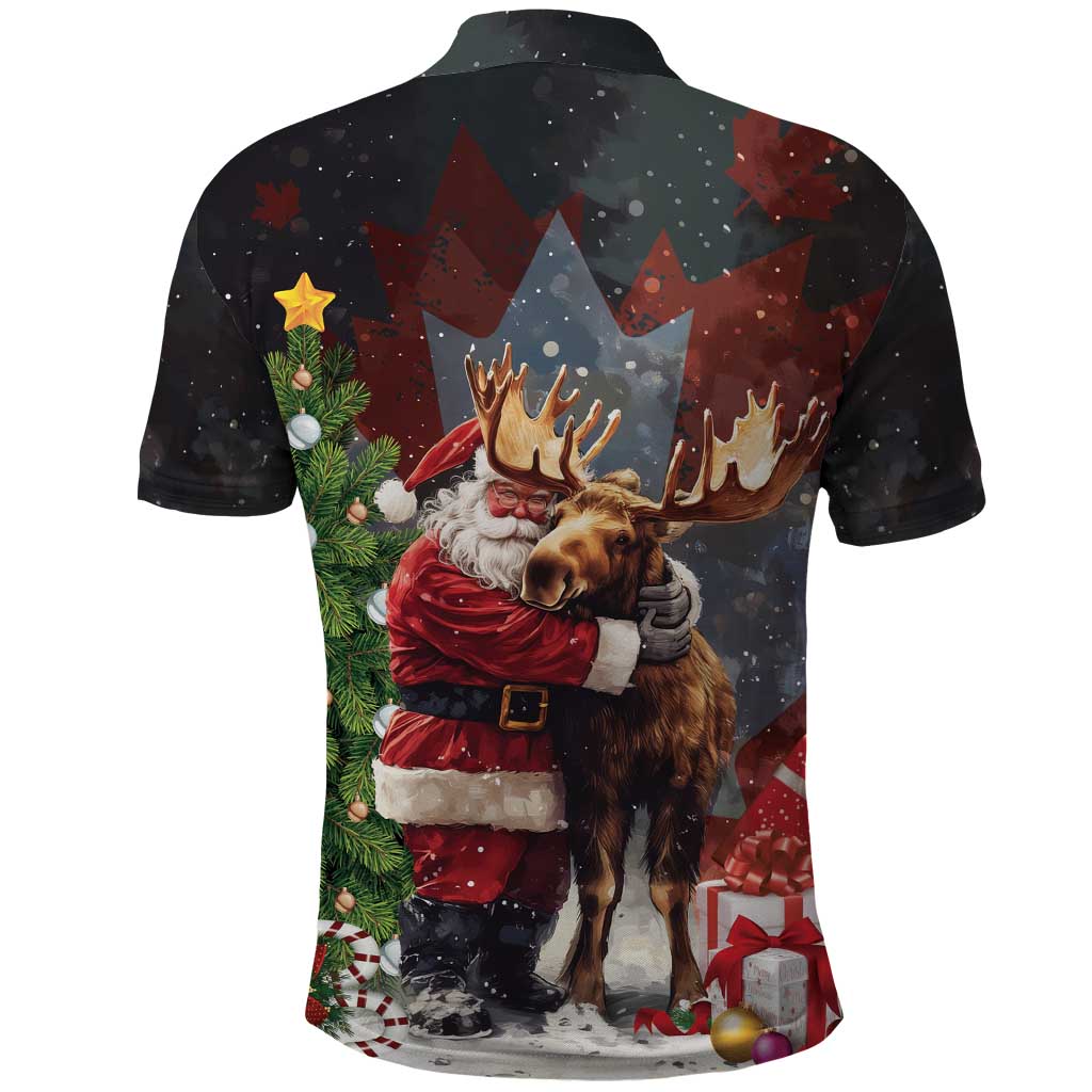 Christmas Canada Polo Shirt Merry Moose-Mas Santa Hugging A Moose - Wonder Print Shop