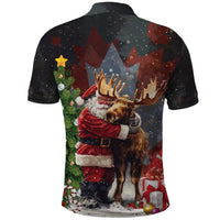 Christmas Canada Polo Shirt Merry Moose-Mas Santa Hugging A Moose - Wonder Print Shop