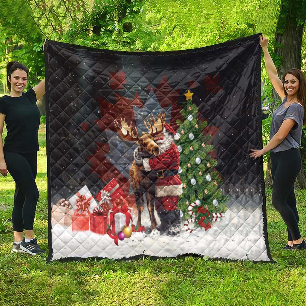 Christmas Canada Quilt Merry Moose-Mas Santa Hugging A Moose - Wonder Print Shop