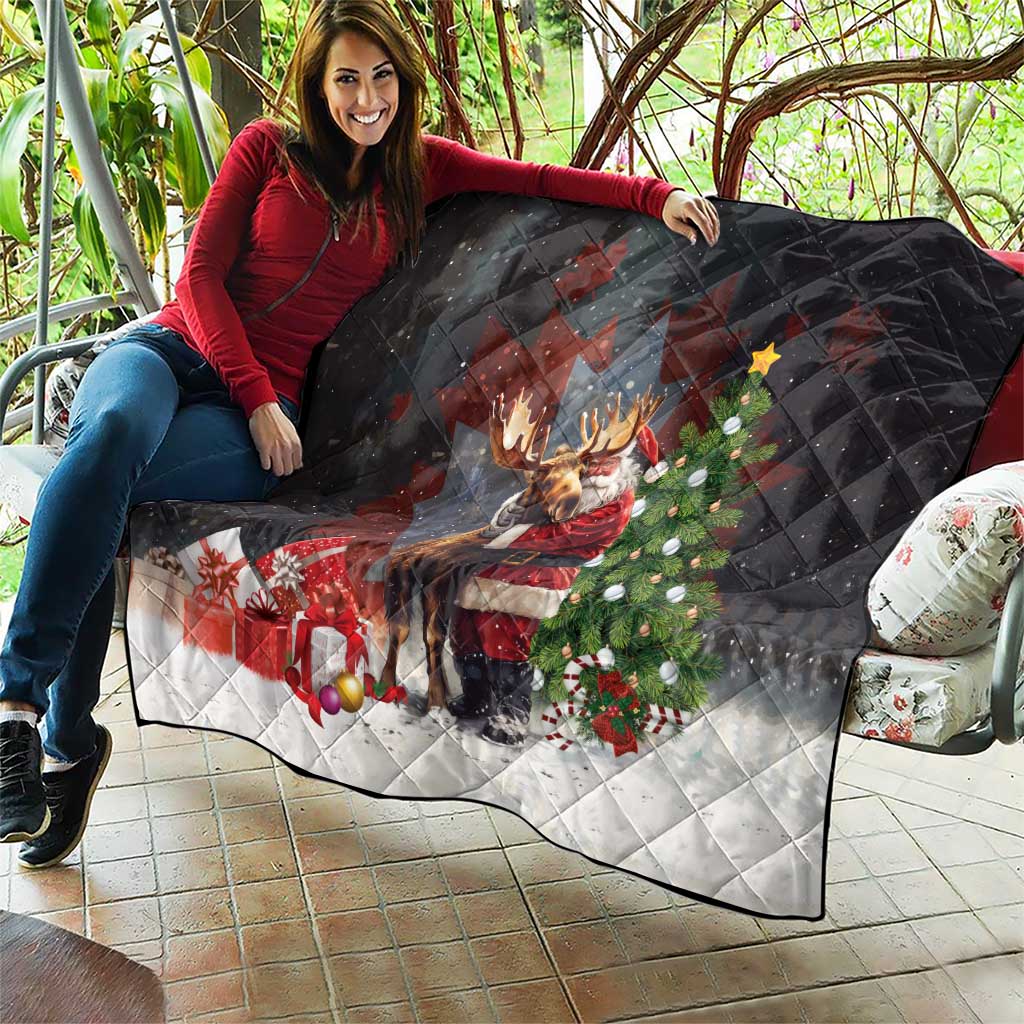 Christmas Canada Quilt Merry Moose-Mas Santa Hugging A Moose - Wonder Print Shop