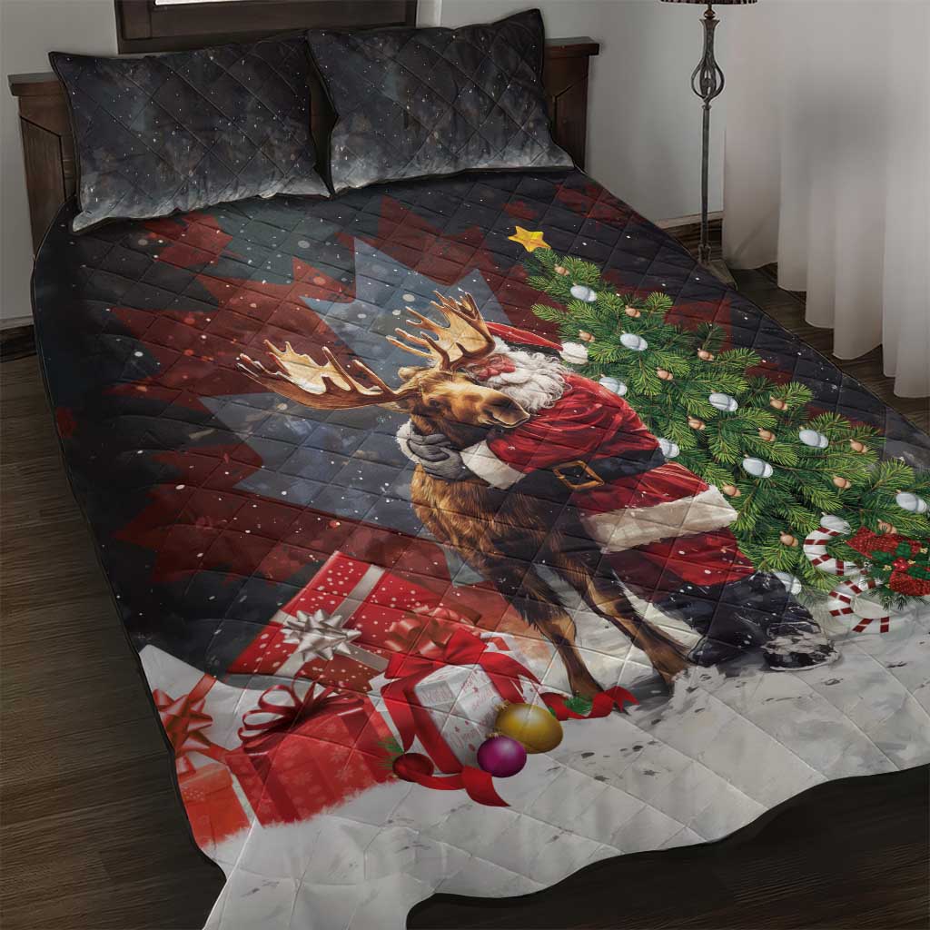 Christmas Canada Quilt Bed Set Merry Moose-Mas Santa Hugging A Moose - Wonder Print Shop